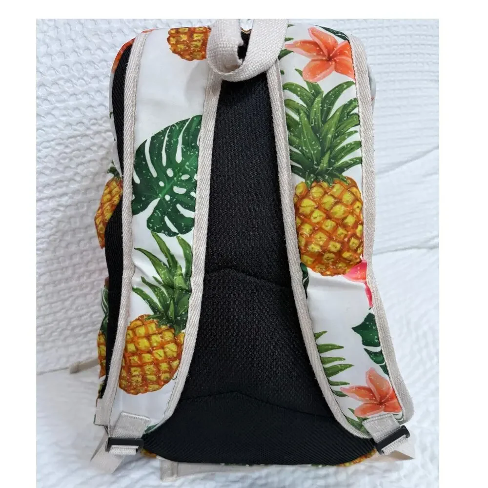 Pineapple Tropical Floral Backpack Hawaiian Beach Travel School Bag White Orange